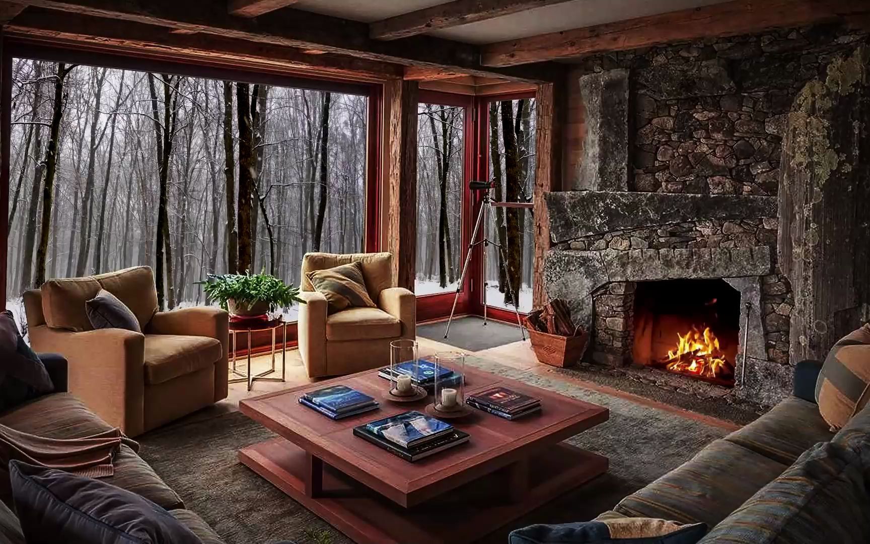 【白噪音】8小时睡觉专用丨冬季小屋uu劈啪作响的壁炉和降雪,营造舒适