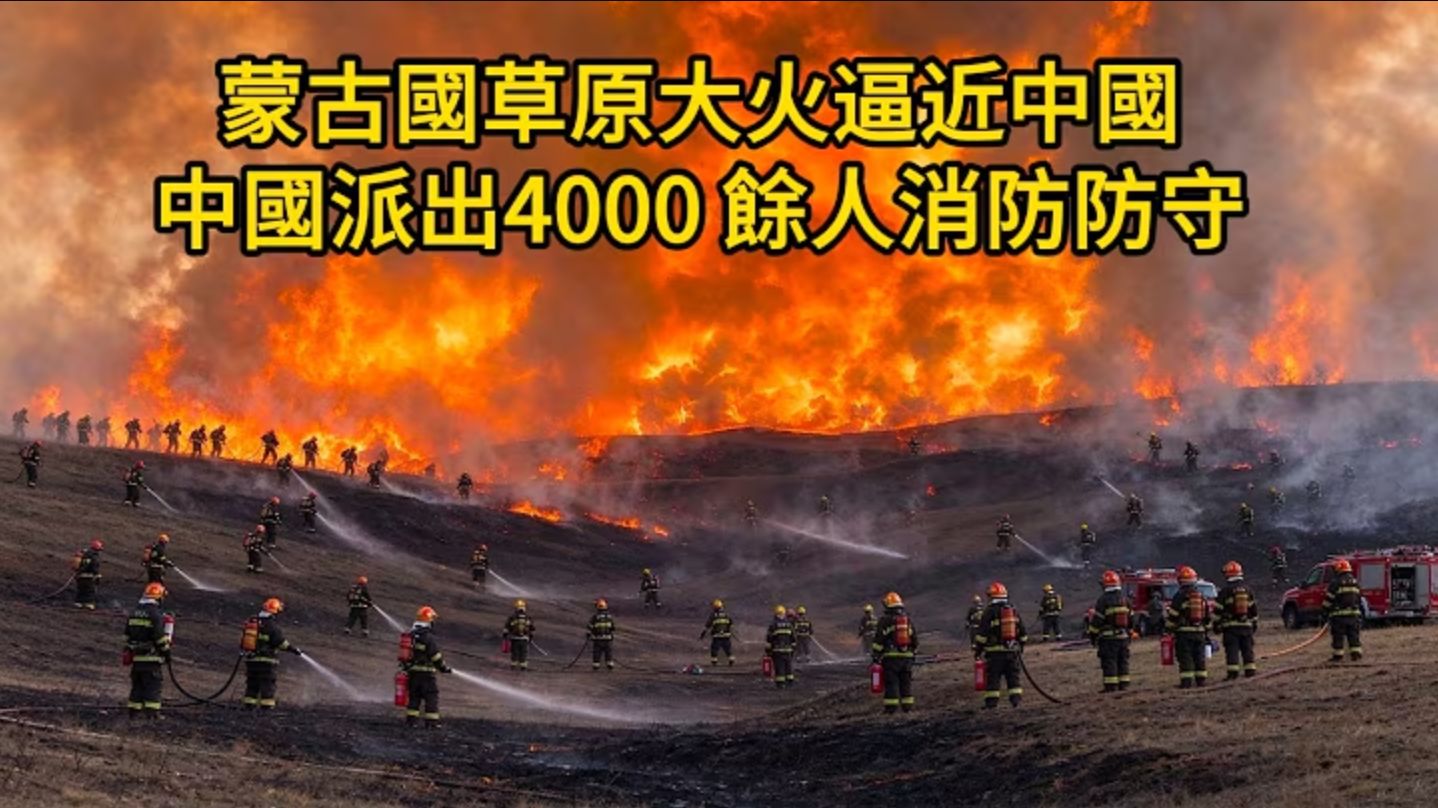 蒙古国草原大火逼近中国，中国派出4000 余人消防防守！浓烟随风飘进中国边境，烟雾、烟味刺鼻，内蒙宝格达山林场危险！