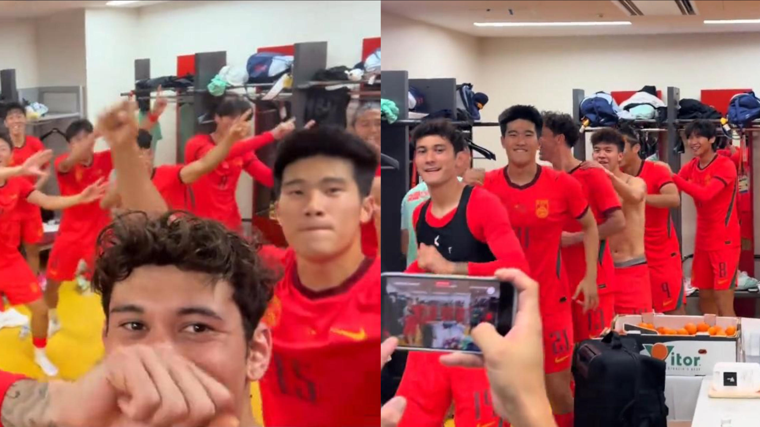 现场镜头实拍！U23国足更衣室狂欢庆祝季军，连老将吴曦都嗨了