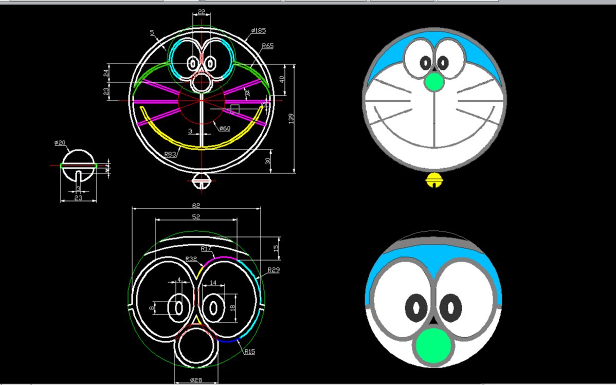 CAD 绘图实例之哆唻A梦1哔哩哔哩bilibili