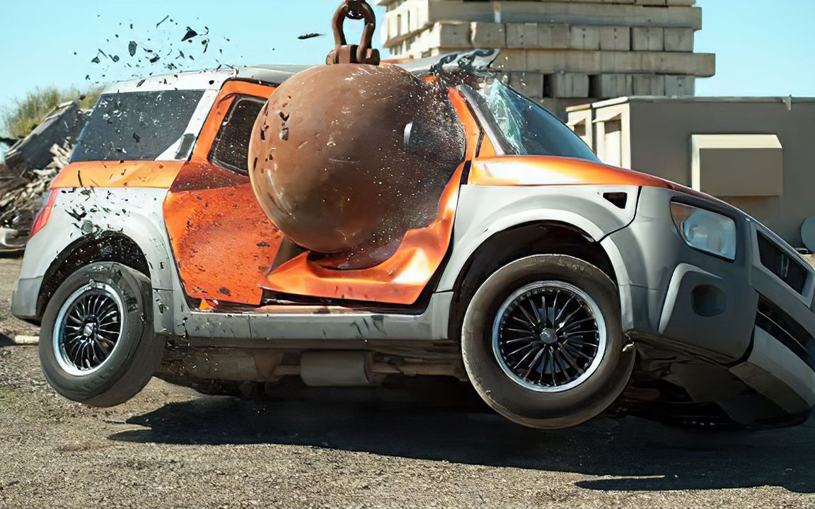 【慢镜头】4吨重的大铁球砸向汽车是怎样一种体验?