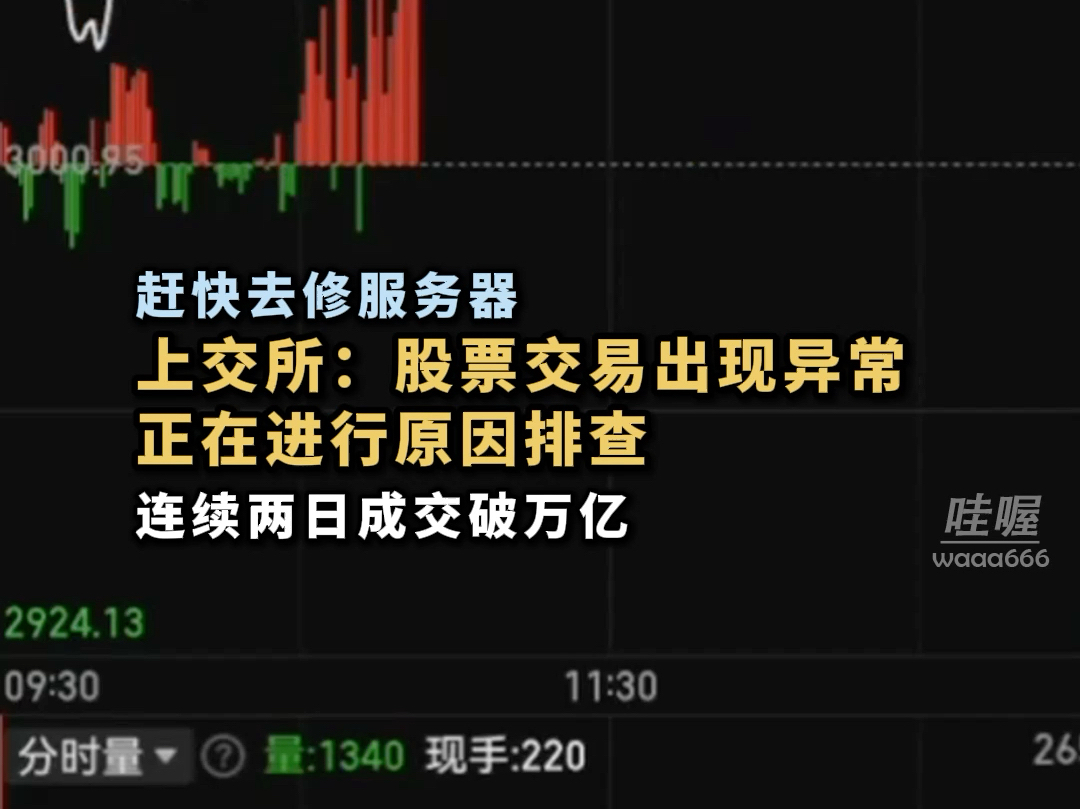 服务器崩了?上交所:股票竞价交易出现异常情况,券商和交易所正在进行排查.哔哩哔哩bilibili