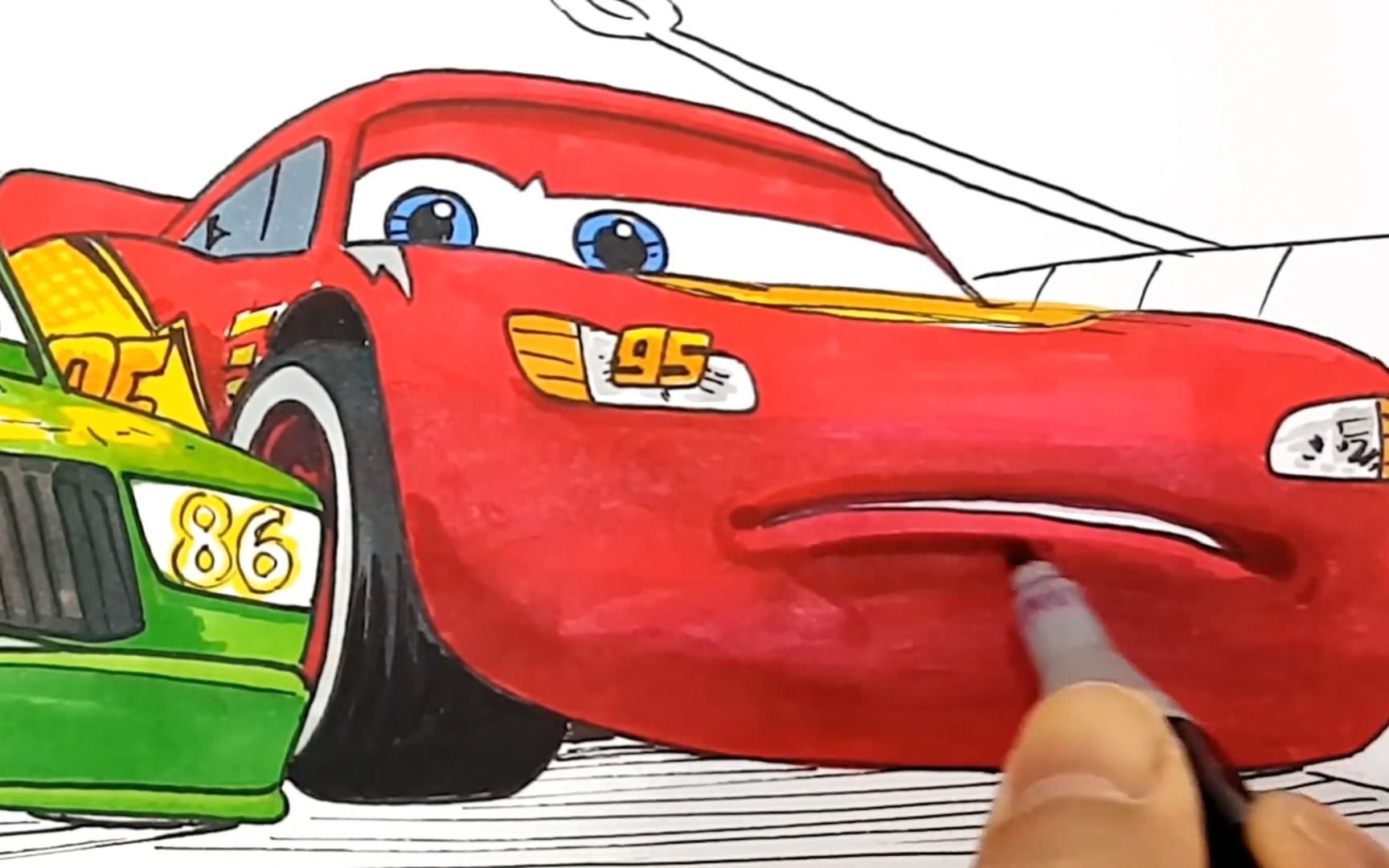 路霸奇克希克斯推了闪电麦昆汽车绘图和着色页