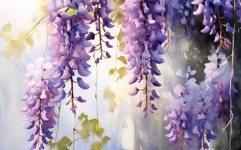 紫藤萝水彩图片