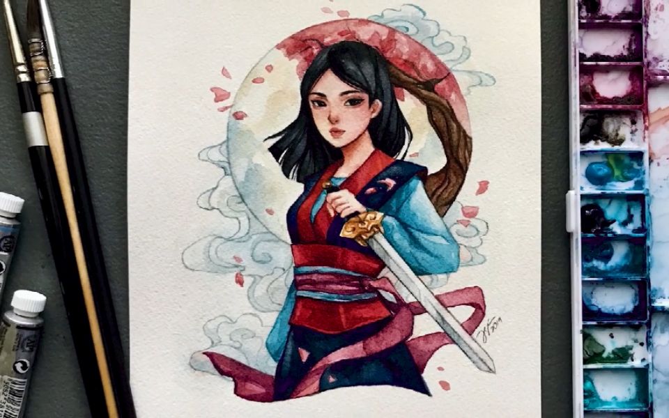 【水彩人物绘画】-水彩绘画不一样的花木兰,美出了新高度!
