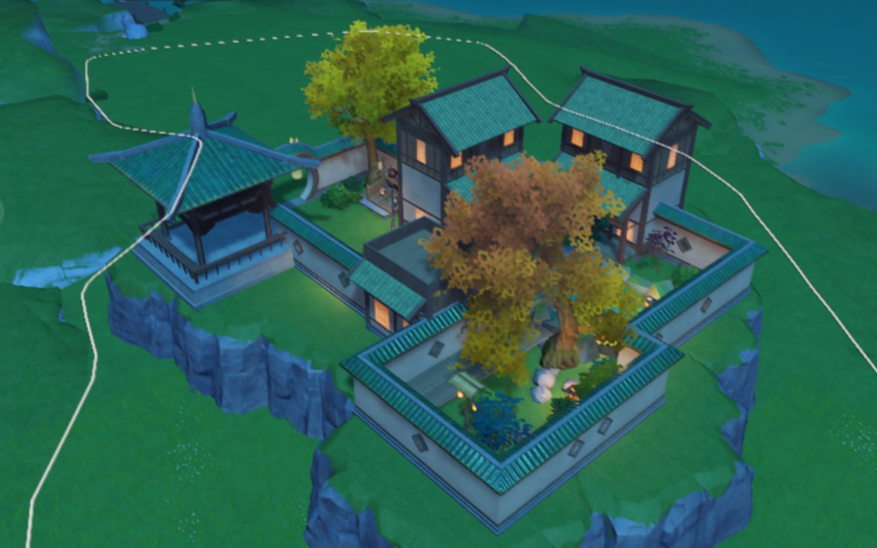 原神尘歌壶在温泉中小酌一杯日式温泉庭院材料少