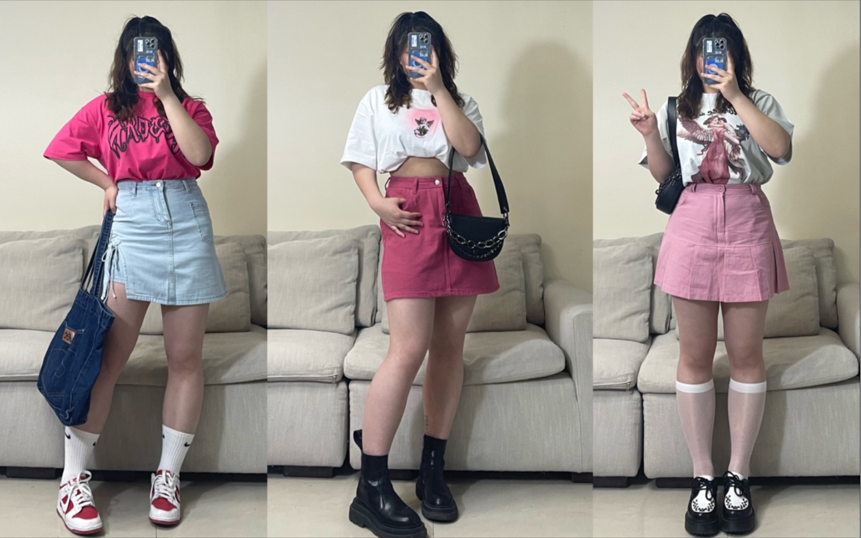 167/140斤微胖梨型身材粉色系美式辣妹穿搭