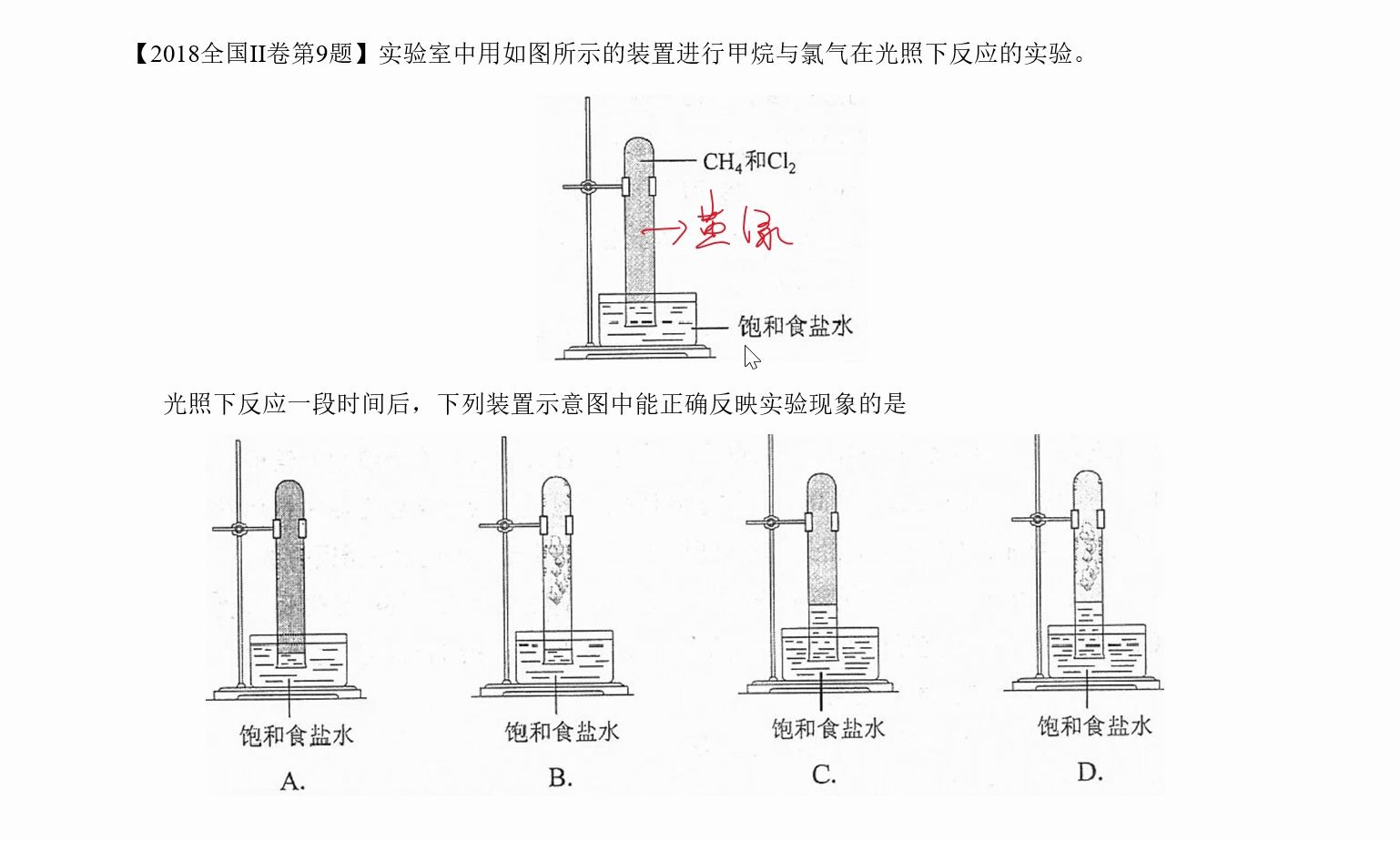 高考真題系列氯氣與甲烷反應的實驗現象取代反應