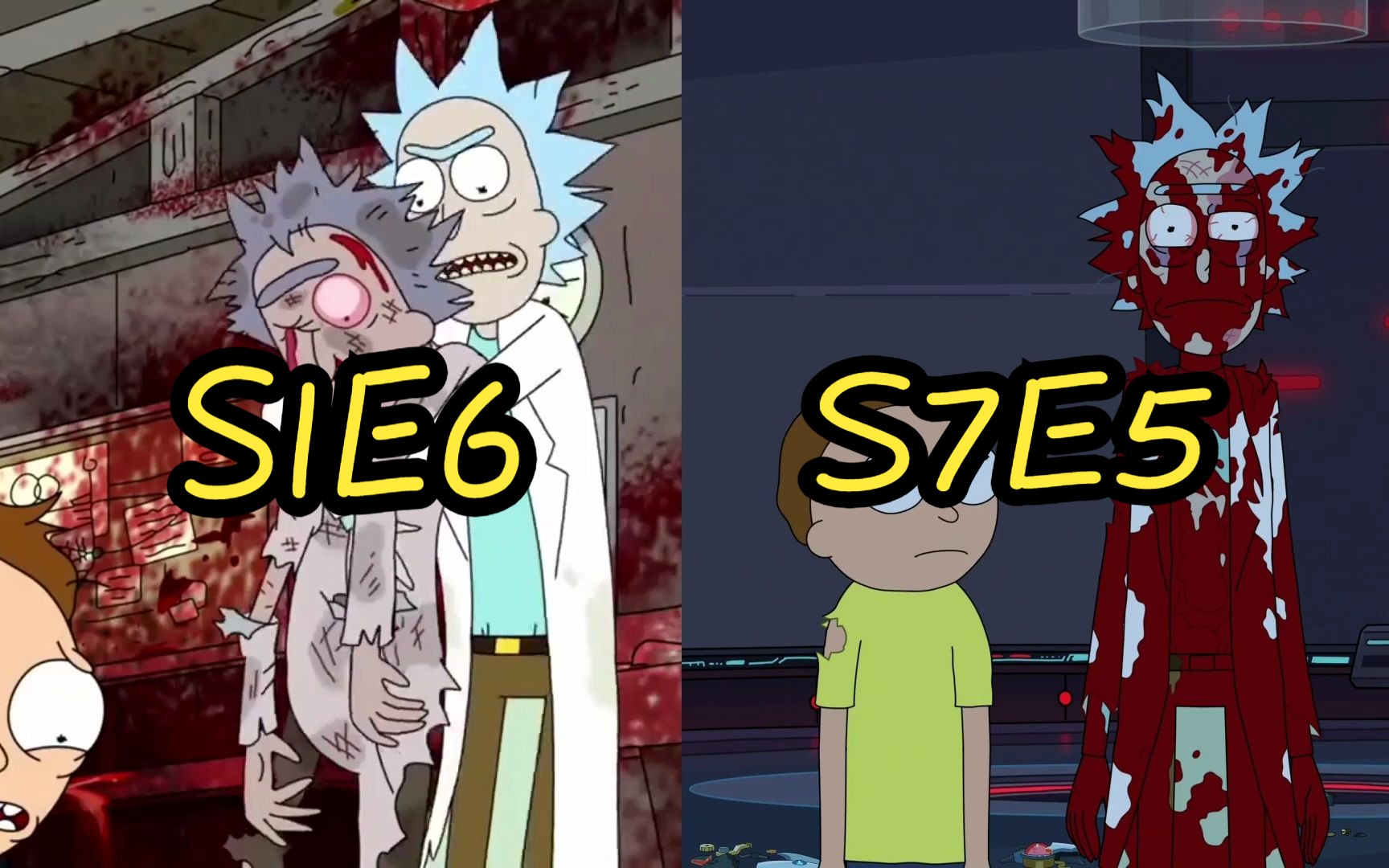 【瑞克和莫蒂】全宇宙最孤独的天才-s1e6&s7e5结尾对比-look on down