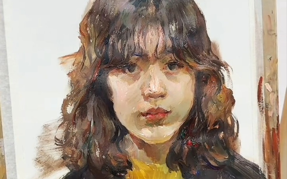 花裤衩水粉彩头课程_正面发女青年完整稿示范讲解