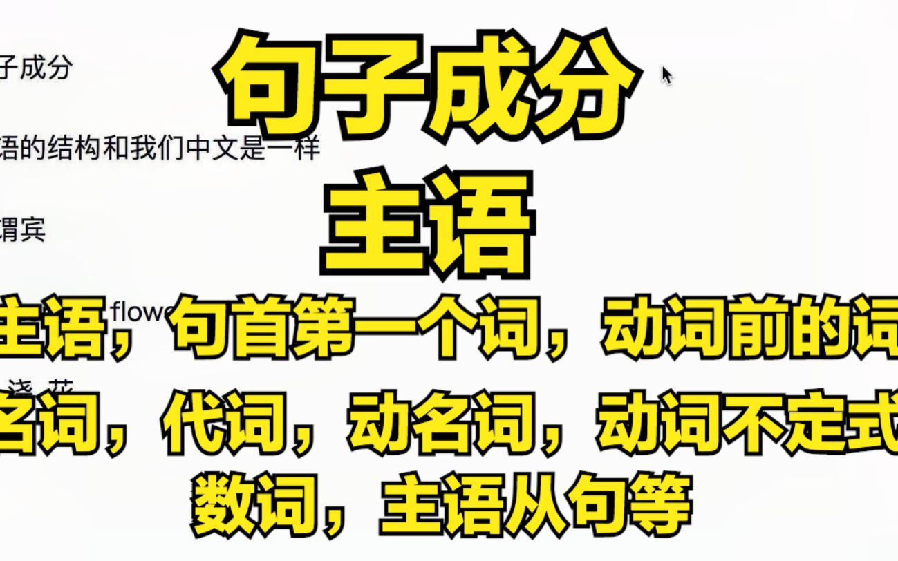 句子成分主语,动词前的词,句首的词(名词,代词,动名词等)哔哩哔哩bilibili