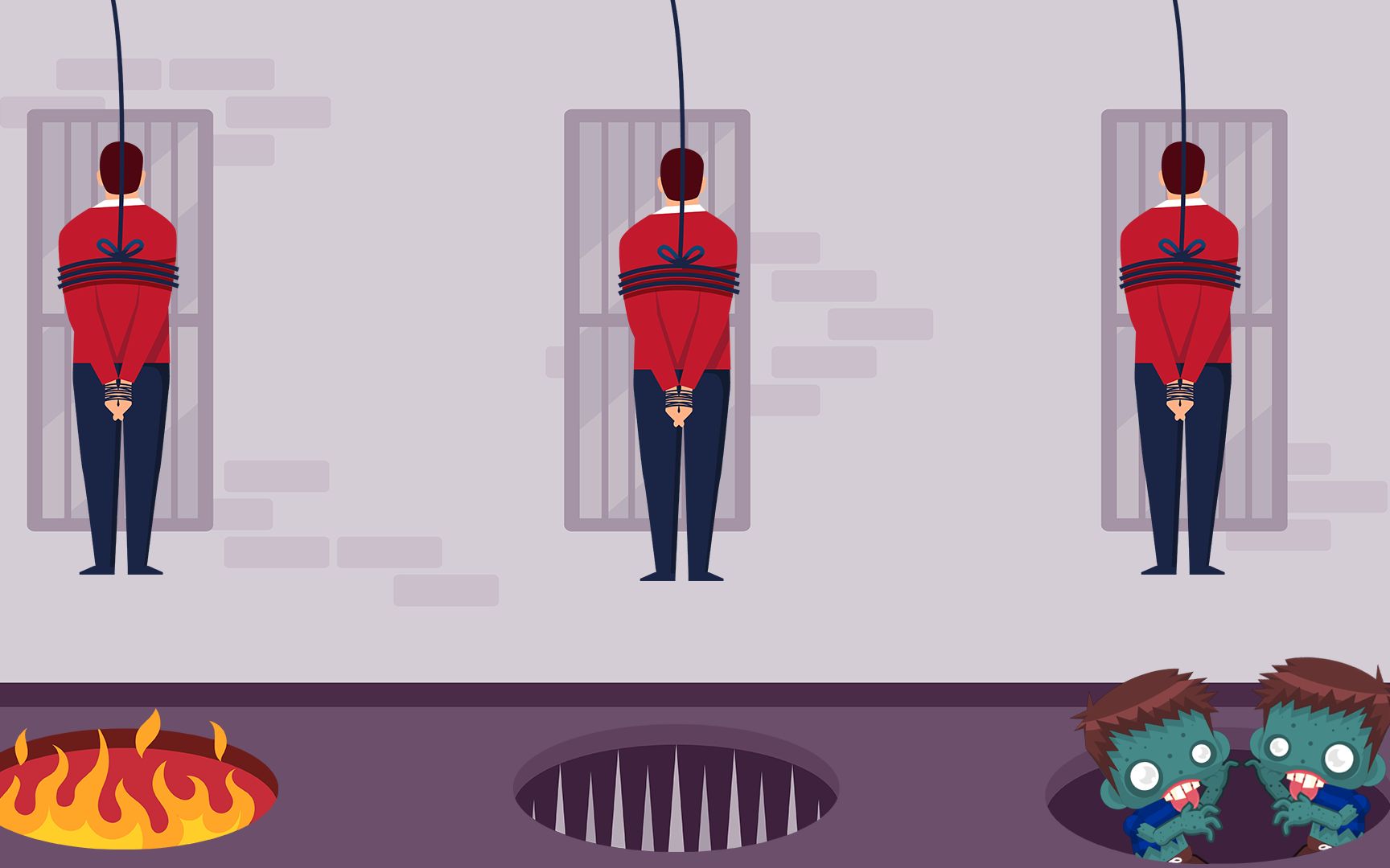 脑力测试:被绳子绑着的三个人,谁最痛苦?