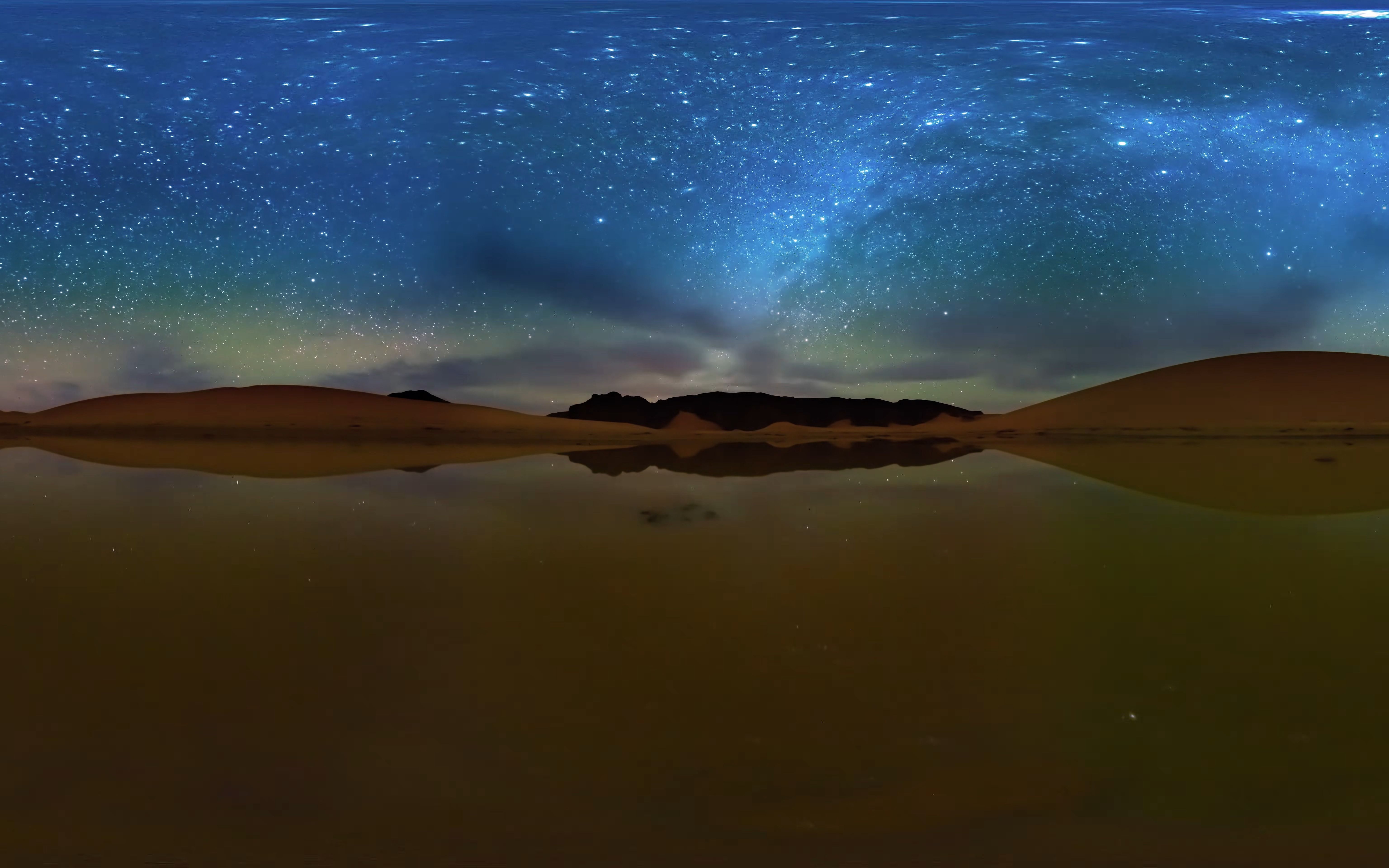 milky way above sahara desert. 360 video in 12k