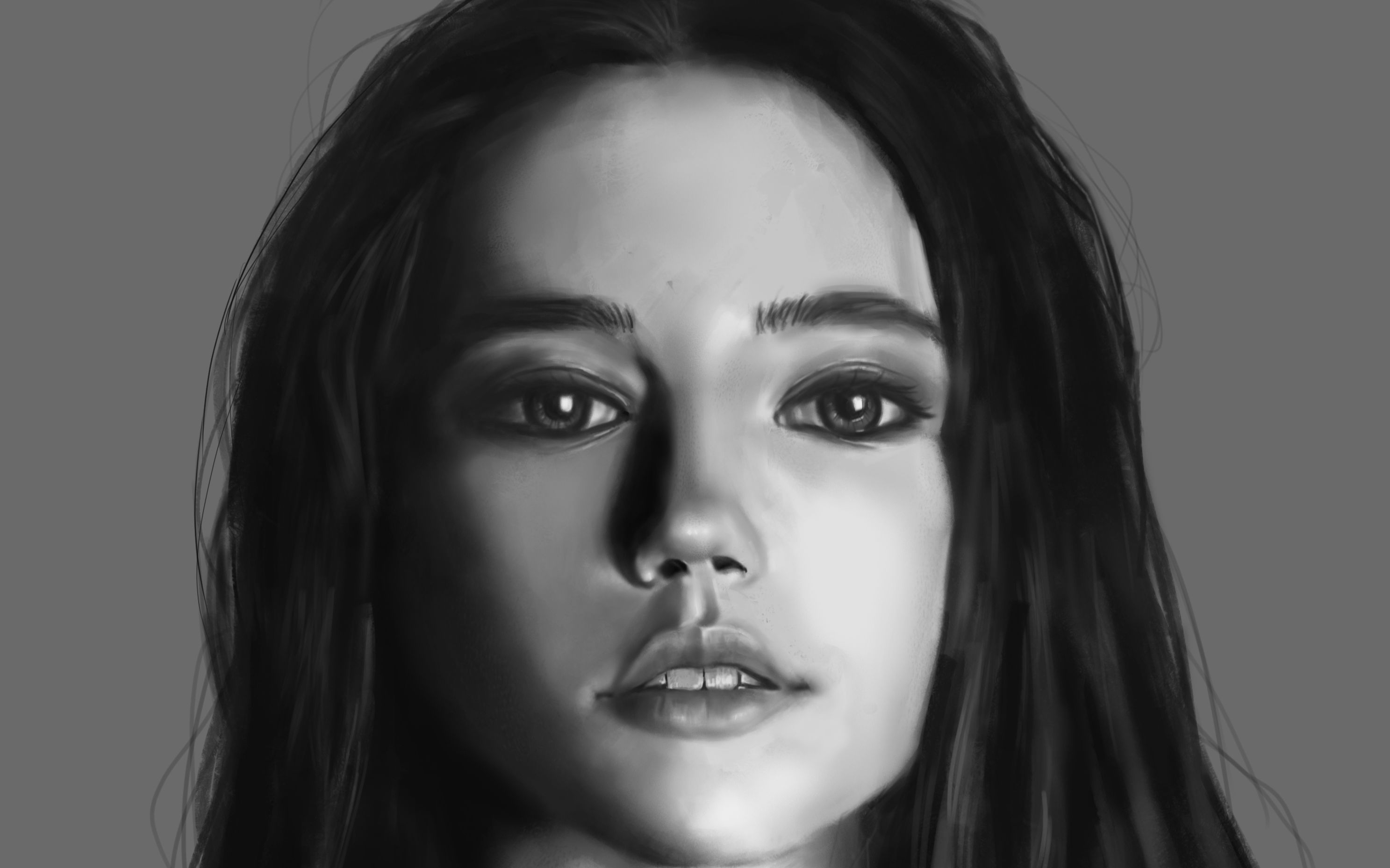 ps板绘厚涂黑白女头像练习第四弹绘画过程