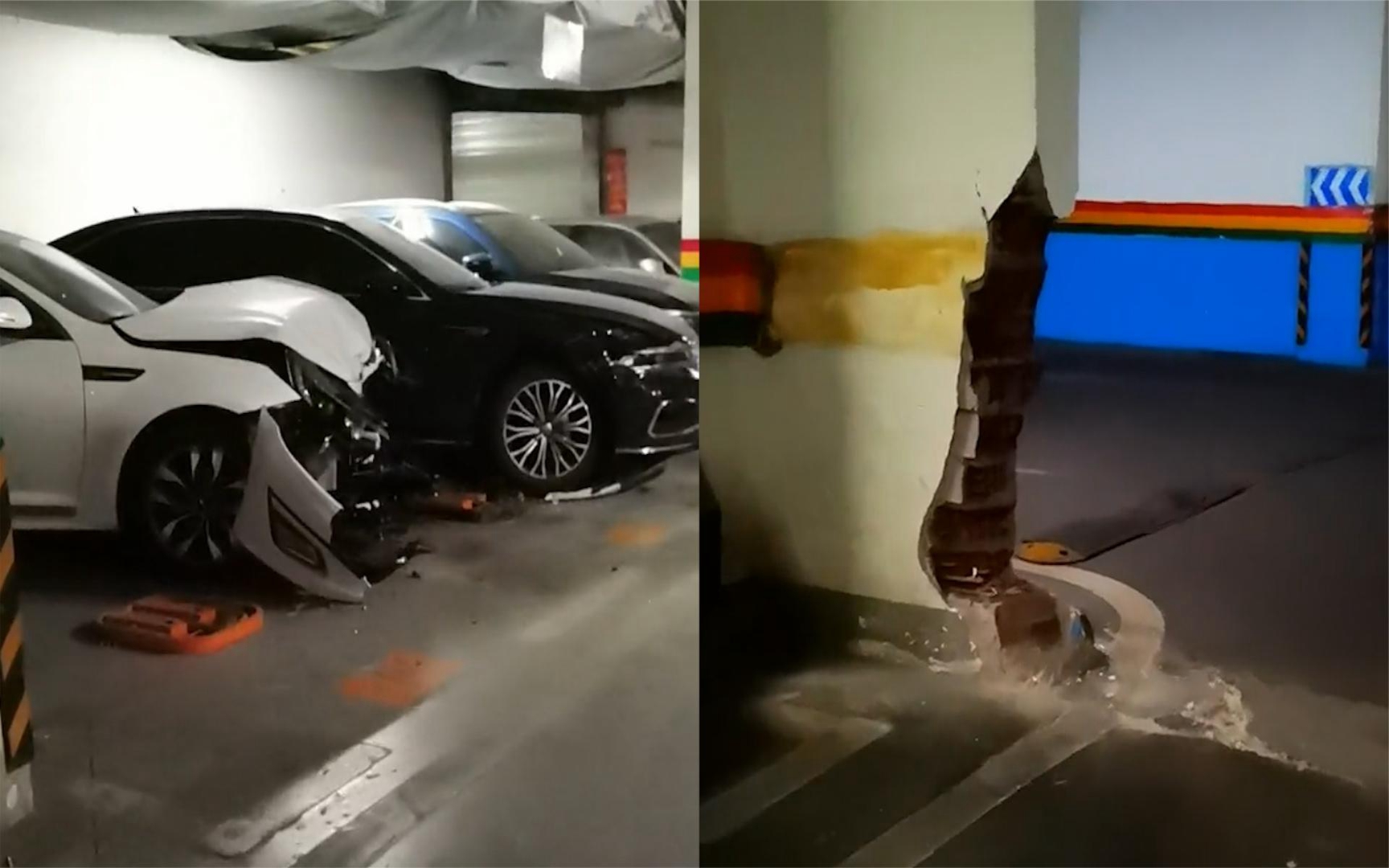 男子车停在车库结果车头没了,特斯拉失控撞墙又撞车:车主心态好