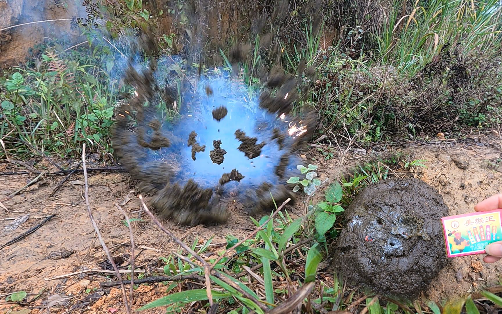 阿弟炸牛屎回味童年,点燃鞭炮拔腿就跑,过程紧张又刺激_哔哩哔哩_bili