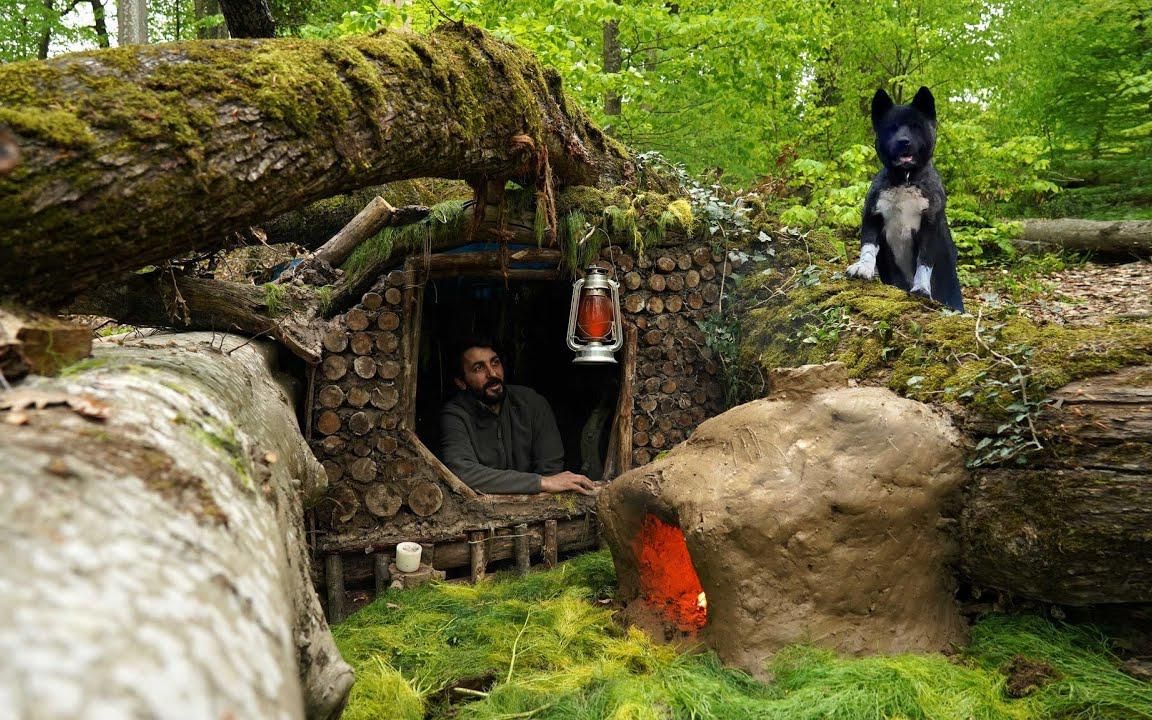 用泥壁炉制作完整且舒适的生存庇护所-单人荒野户外露营