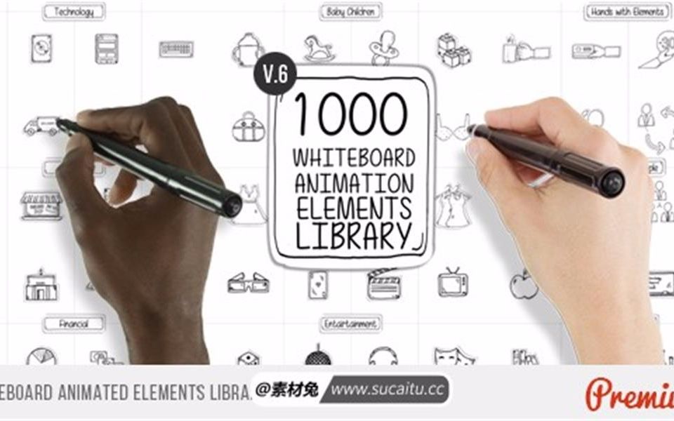 白板报绘画动画AE模版 Whiteboard Animated Elements Library哔哩哔哩bilibili