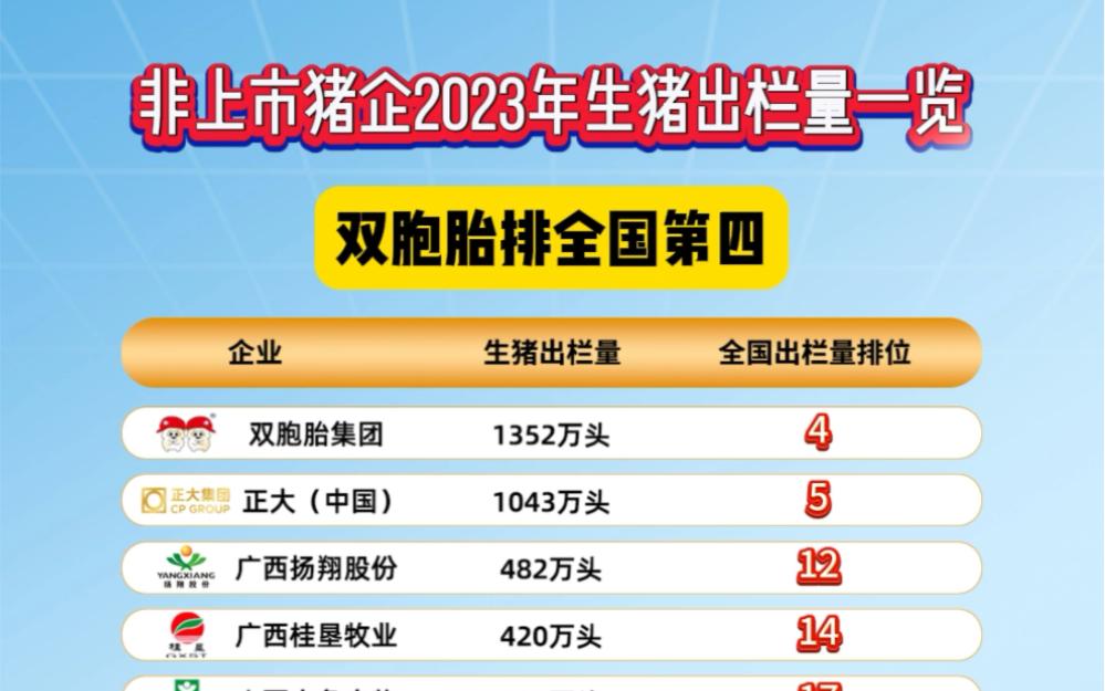 养猪业刷新排行榜!非上市猪企2023年度生猪出栏量及全国排位出炉!哔哩哔哩bilibili