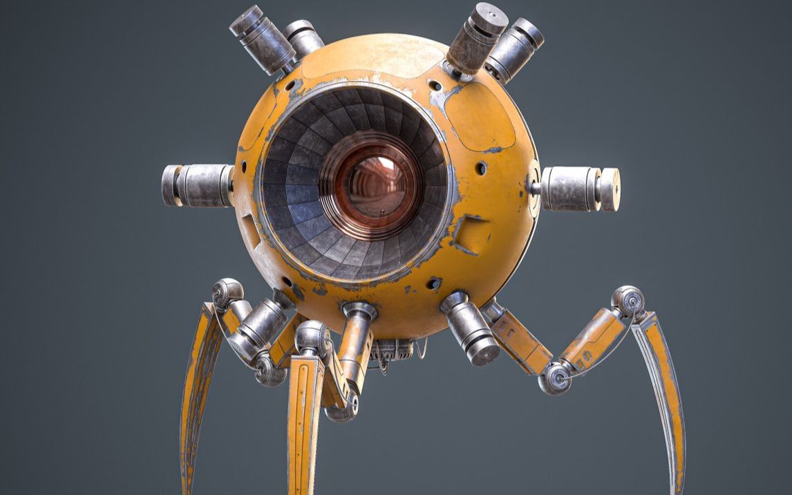 【3dmax建模】硬表面机械生物模型制作 | 金属结构布线 材质贴图制作