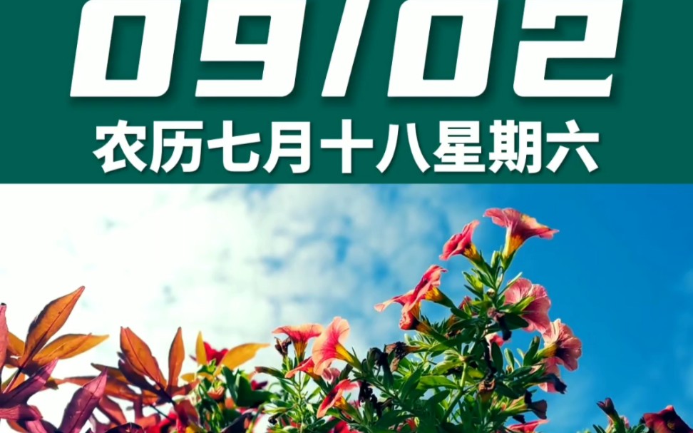 早上好啊今天是2023年9月2日星期六 处女座农历七月十八 癸亥日十二建除的平日 勾陈黑道日,喜神在东南 财神在正南幸运数字:3、6哔哩哔哩bilibili