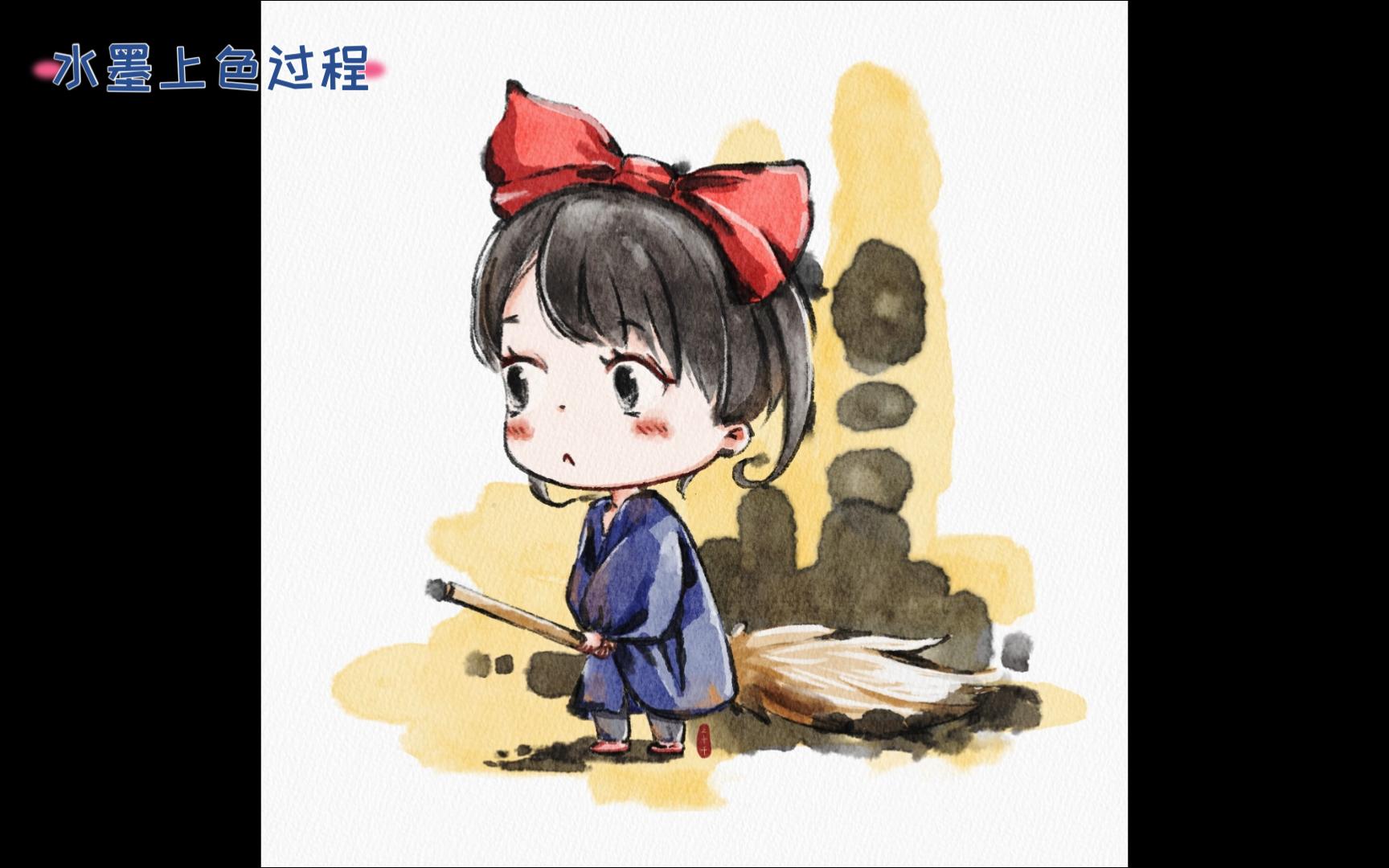 ps绘画过程 骑扫把的小女孩~上色