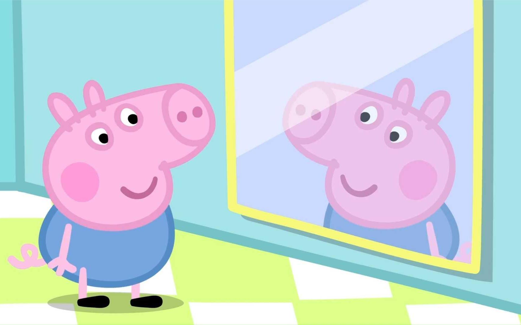 小猪佩奇6:乔治第一次照镜子,寻找闪亮的东西,勺子像魔法