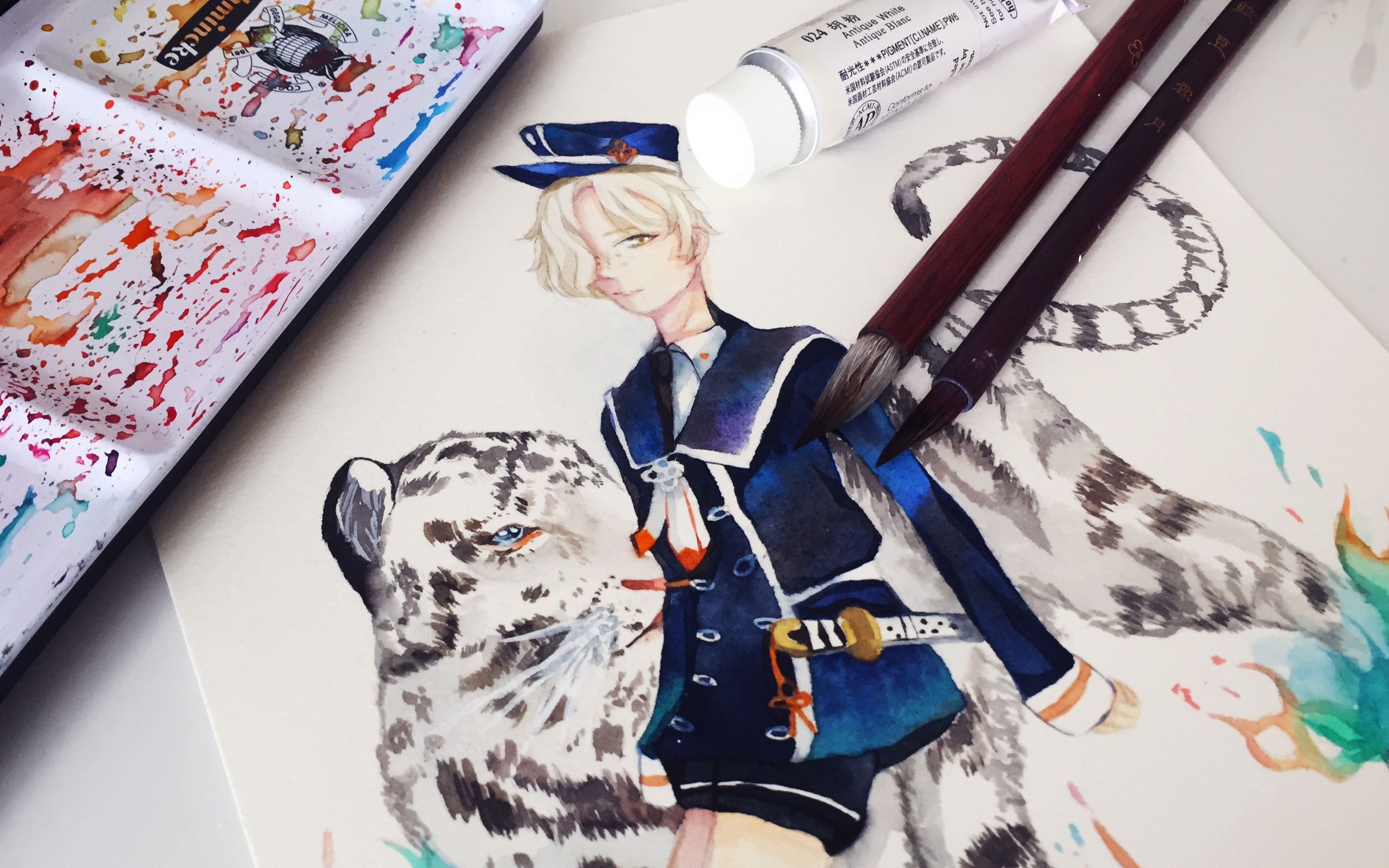 【刀剑乱舞】手把手教你画五虎退 水彩教程