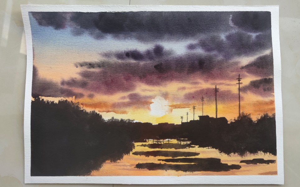 激安ブランド 風景画 水彩画 「丘は杏子の花盛り」 - 美術、工芸品 