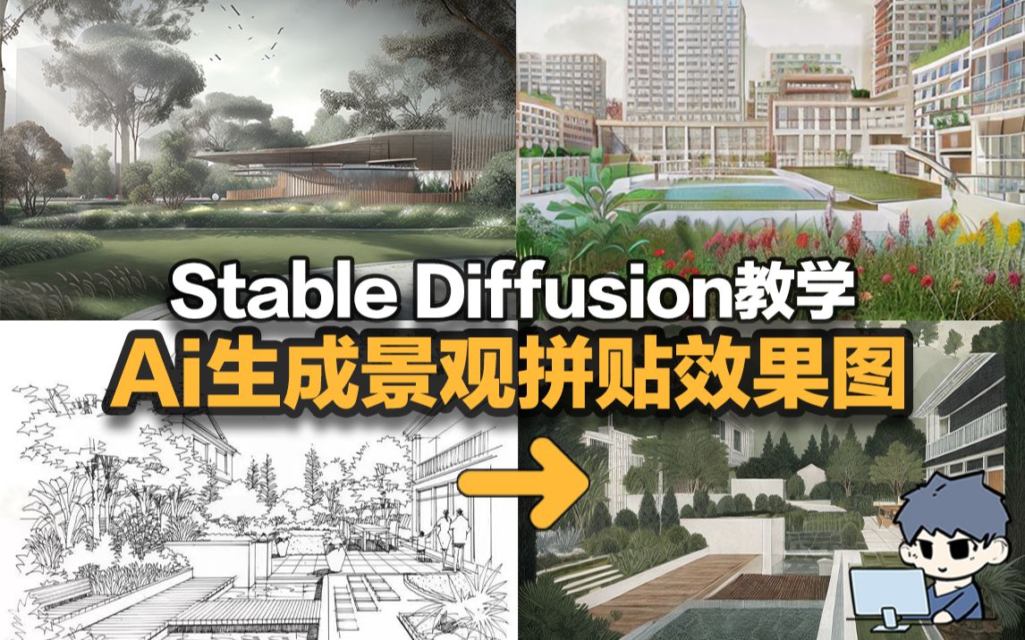 Ai一键生成拼贴插画景观效果图!Stable Diffusion绘图教学哔哩哔哩bilibili