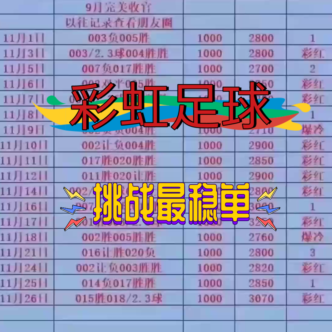 11/26競彩足球推薦!足球比分!五大聯賽!彩虹足球推薦