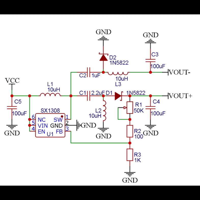 boost芯片sx1308單電源轉雙電源正負壓輸出低成本三電感sepiccuk方案