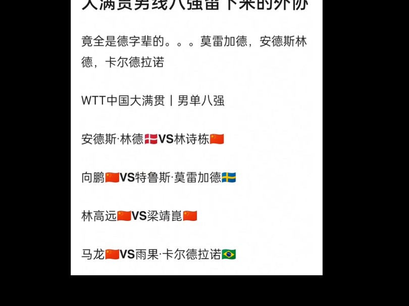 wtt中国大满贯男单8强的外协竟然都是“德”字辈的哔哩哔哩bilibili