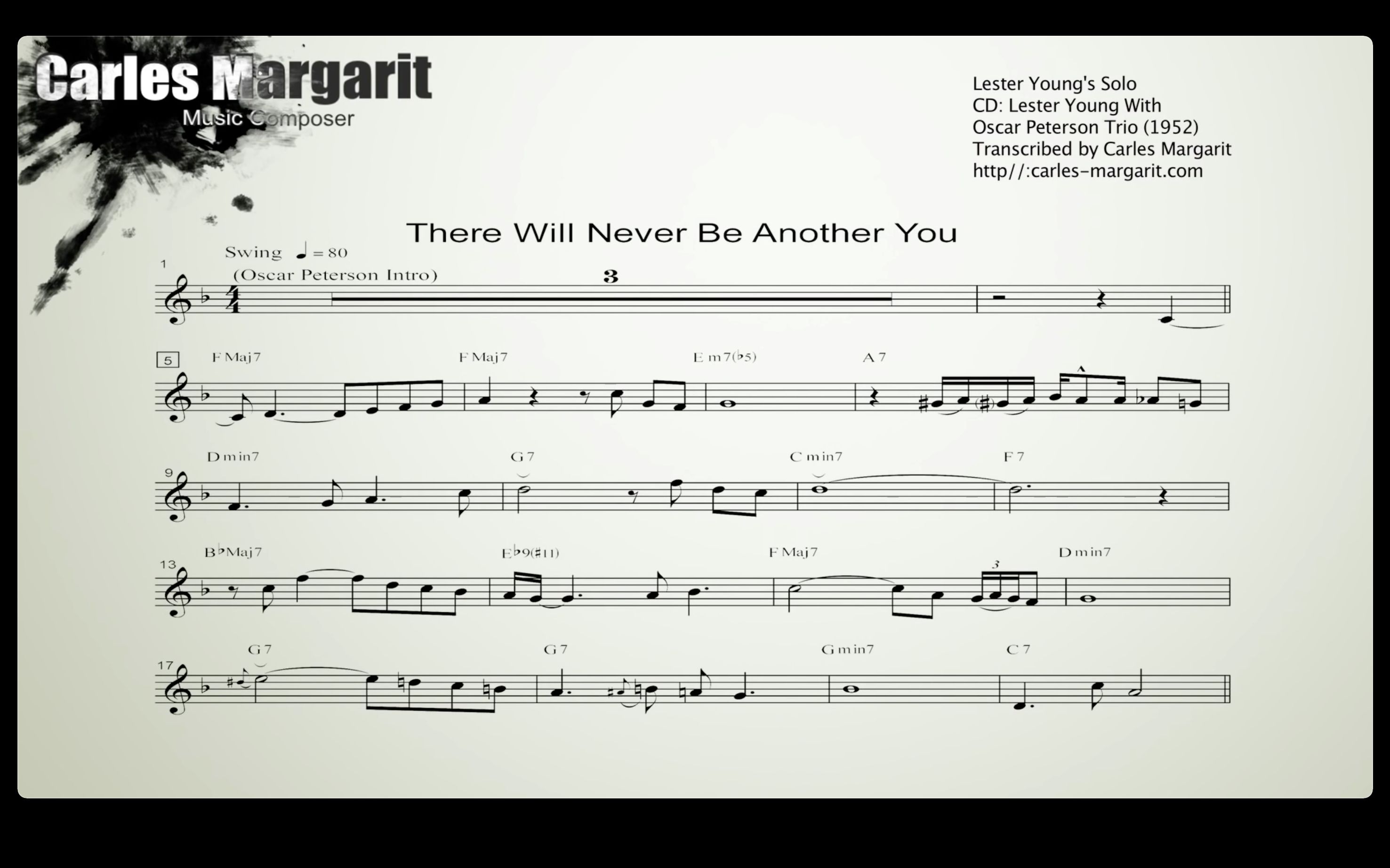 [图]【萨克斯谱】There Will Never Be Another You (Lester Young Bb solo transcription)