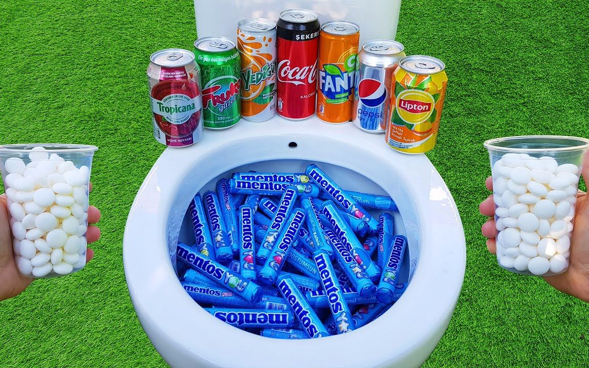 可口可乐,百事可乐,芬达,立顿,雪碧和曼妥思混合在厕所!