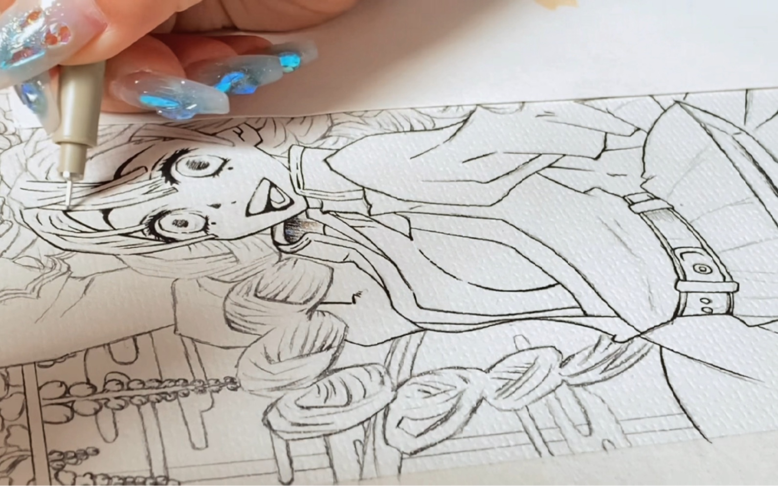 鬼灭之刃 恋柱(上)水彩手绘 线稿勾线过程