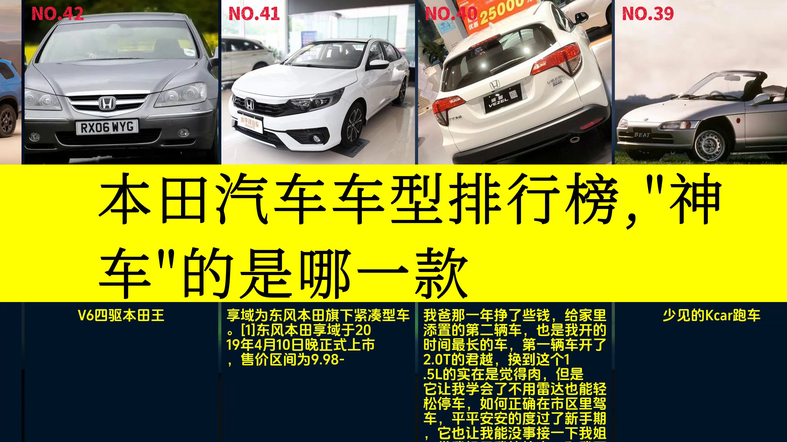 虎扑评分,本田汽车车型排行榜,＂神车＂的是哪一款哔哩哔哩bilibili