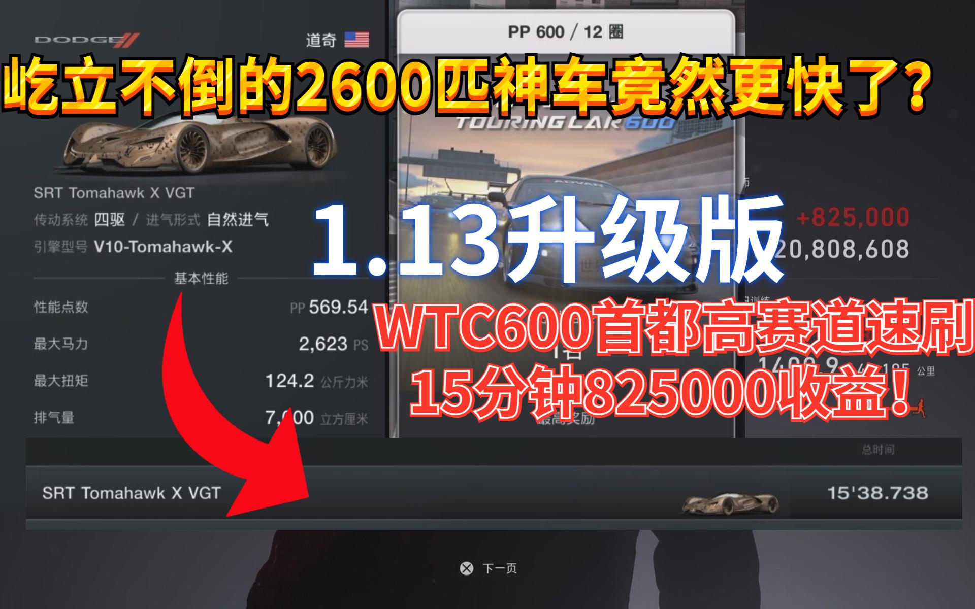 【GT7】1.13升级版!15分钟825000收益,全新Tomahawk X调教速刷首都高WTC600!单机游戏热门视频