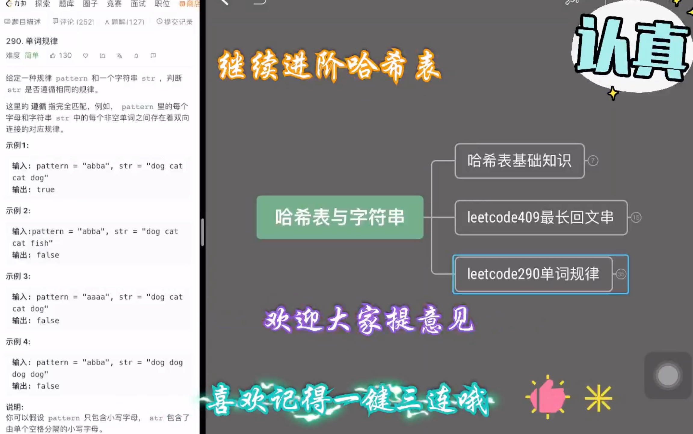 【LeetCode】LeetCode 290题 单词规律 哈希表与字符串 百度/腾讯/阿里笔试编程刷题 C++编程详解 思维导图拆解算法思路哔哩哔哩bilibili