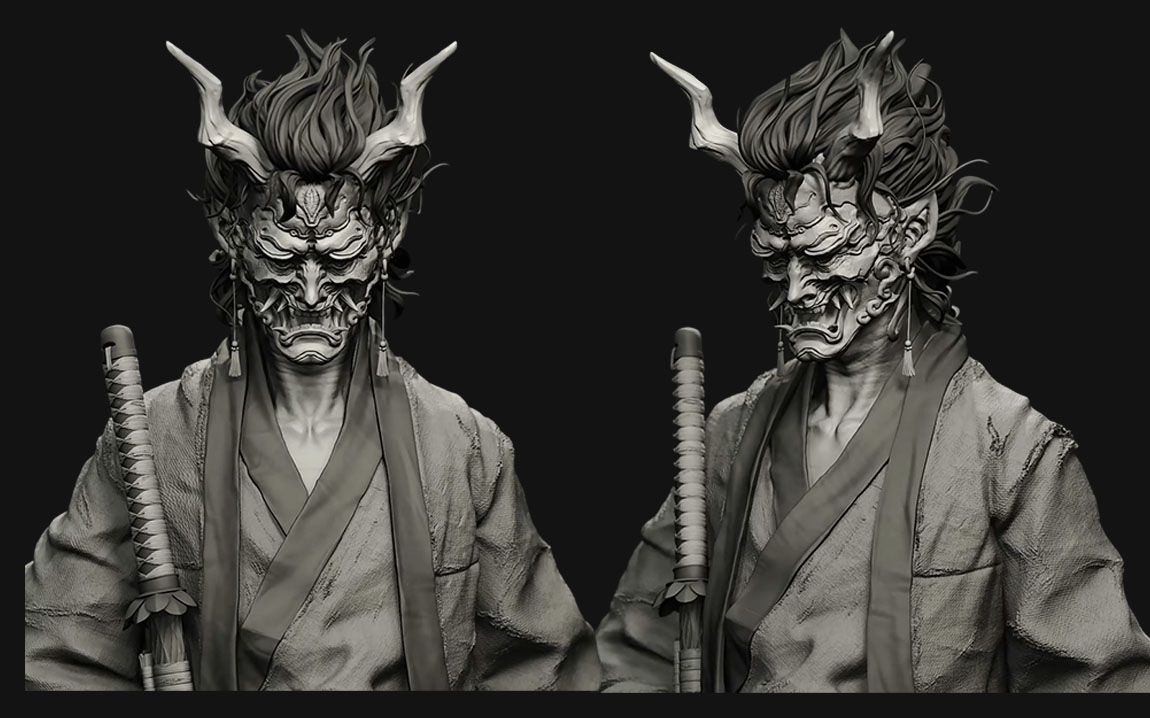 【zbrush建模】般若 鬼武士 大型雕刻 (原速教程)