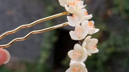 珠珠通草花柃木花排簪小清新的一款簪子花朵做了处理捏不坏哦