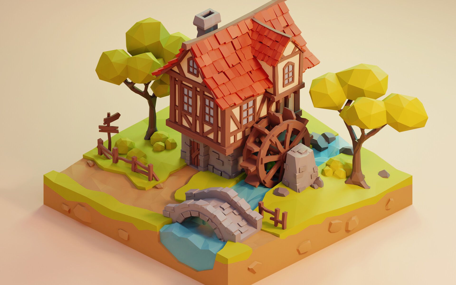 3dmax卡通案例风车庄园,场景制作细节满满!