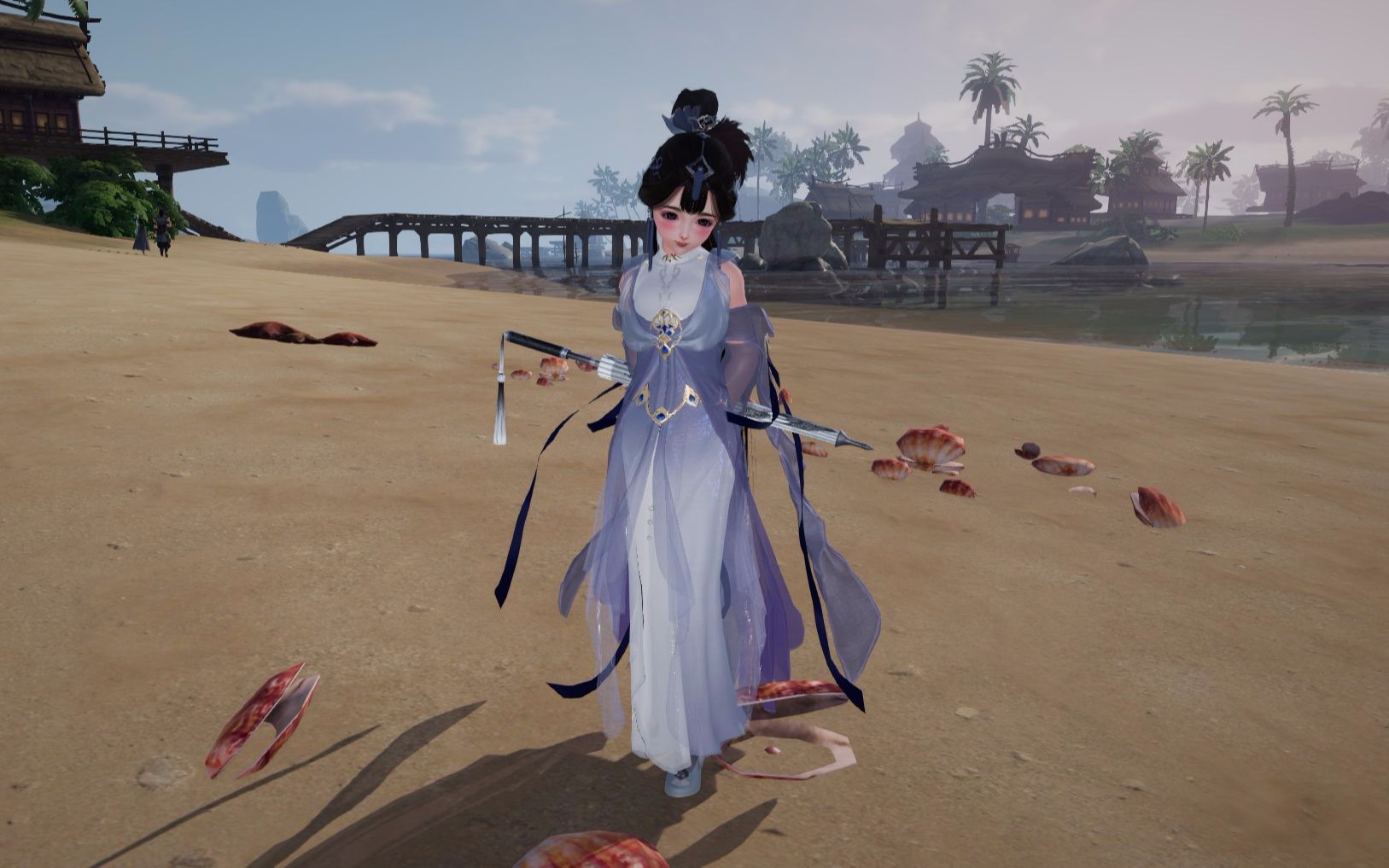 剑网3剑三蓬莱宠物白小奇水中玩耍