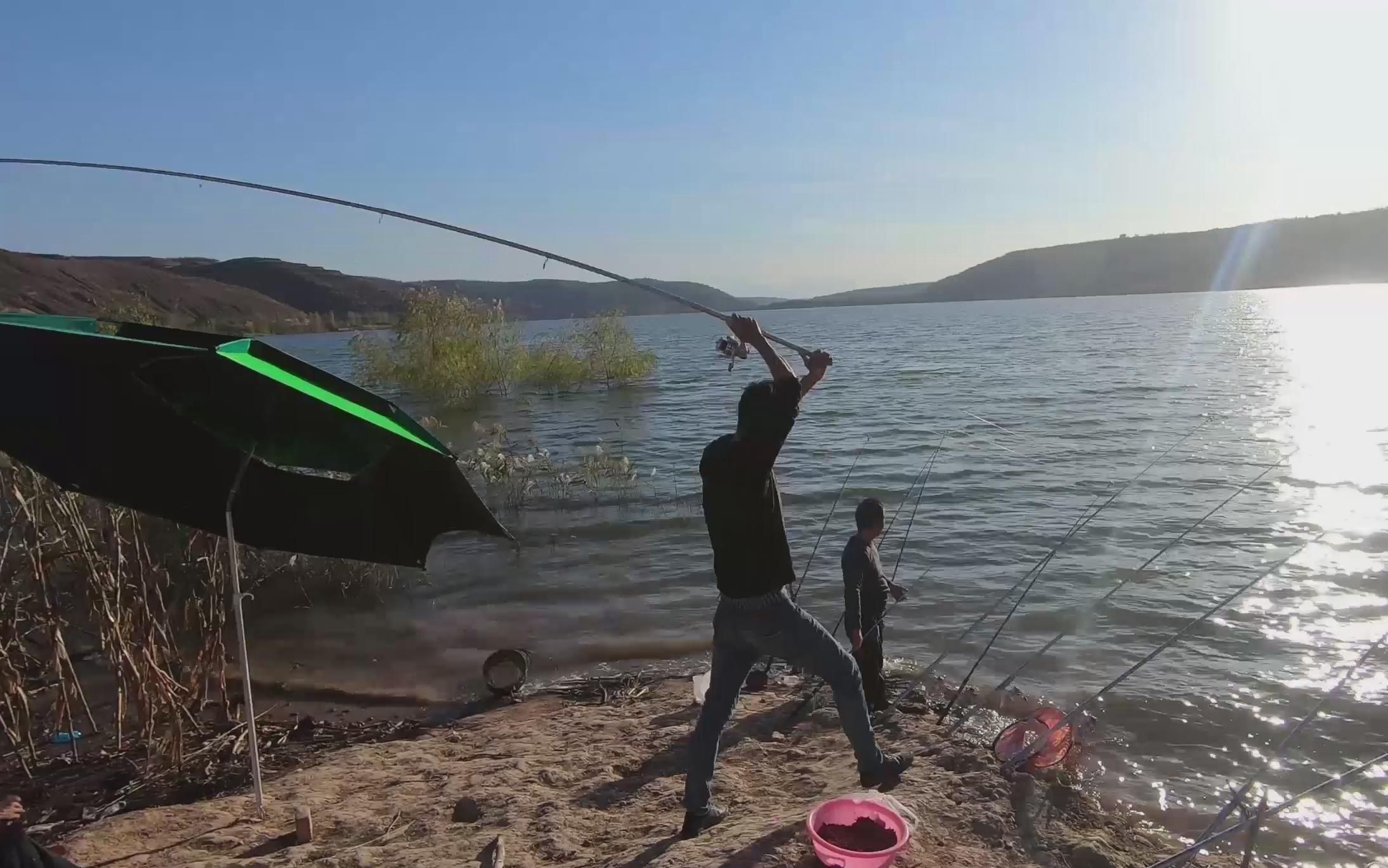 野钓达人冬季钓鱼,海竿野钓上鱼瞬间精彩合辑,收获满满!