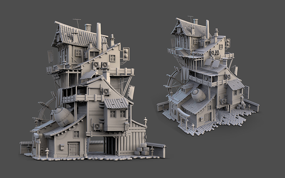 【maya场景建模】次世代大型游戏场景模型制作,房屋模型建模思路讲解