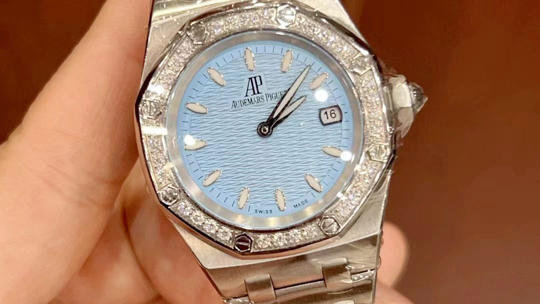 爱彼原钻67601st 石英女表 蒂芙尼蓝面盘