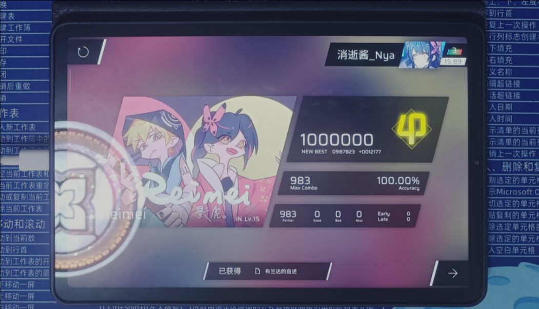 『phigros』reimei [in lv.15] all perfect 手元