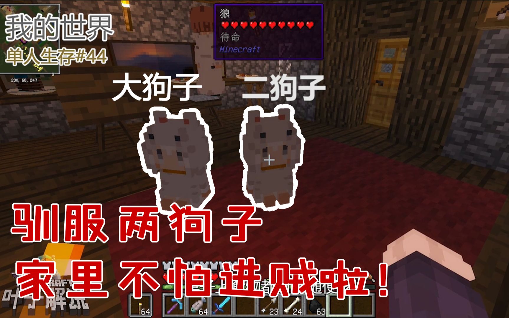 我的世界生存44骑着大白出门探险留下大狗和二狗子在家看门