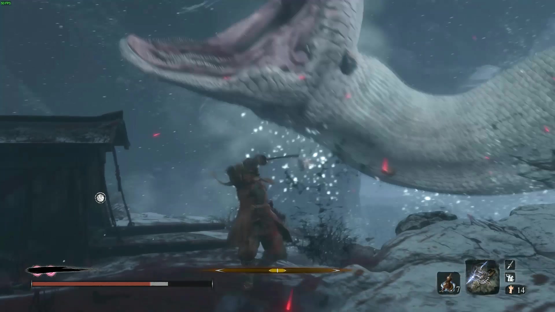 《只狼》捅了白蛇的眼睛后不往前走它可能会疼死吧