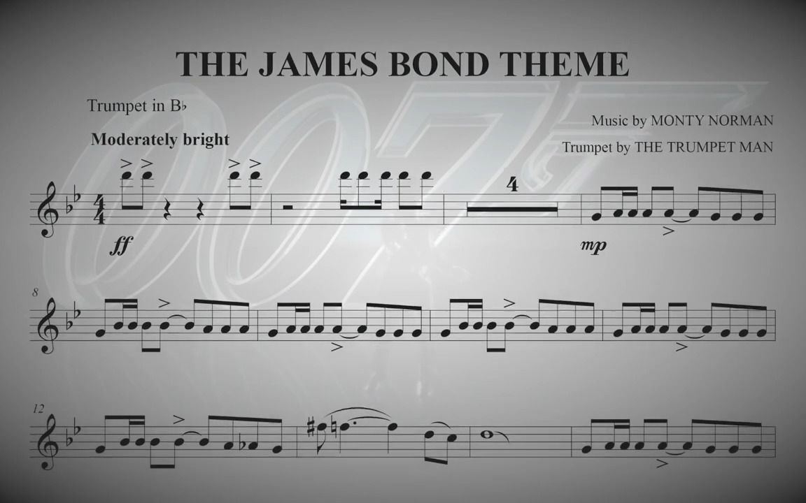 [图]James Bond Theme - Bb Trumpet Sheet Music（詹姆斯邦德主题- Bb小号乐谱）